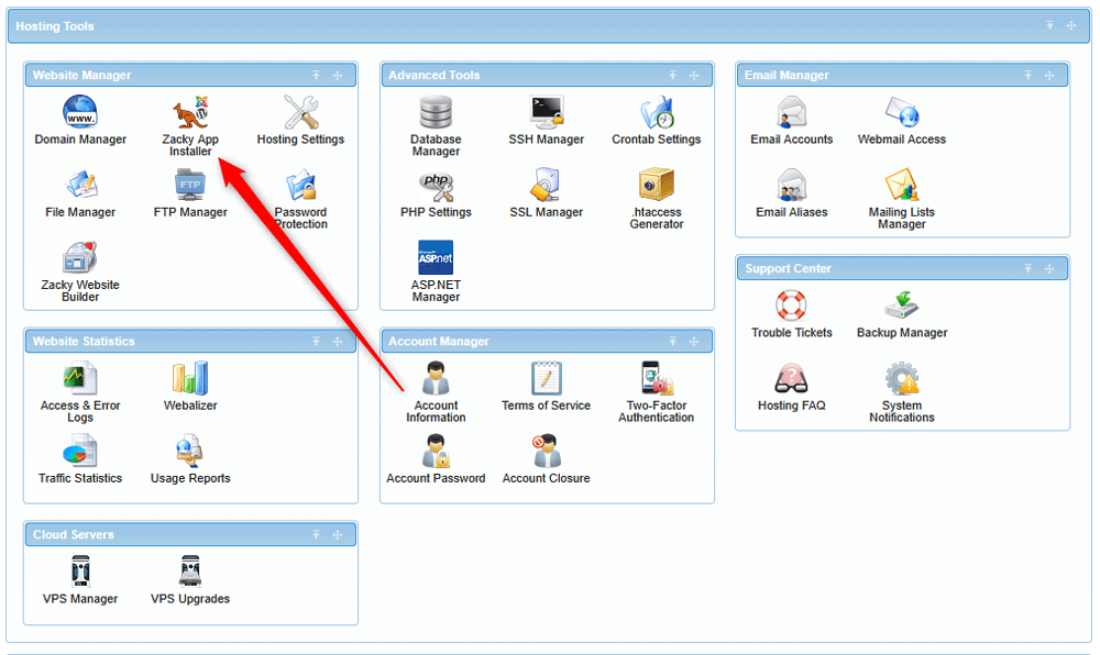 Open the Zacky App Installer to Install Vtiger
