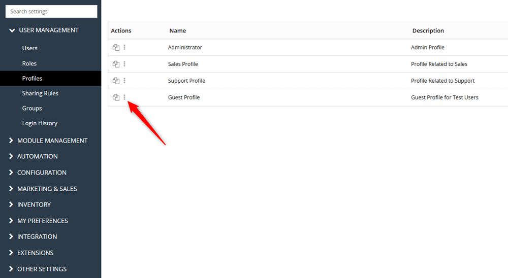 Select a role to modify