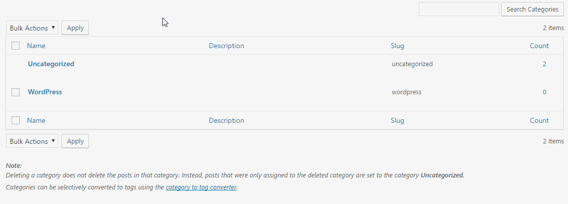 WordPress categories