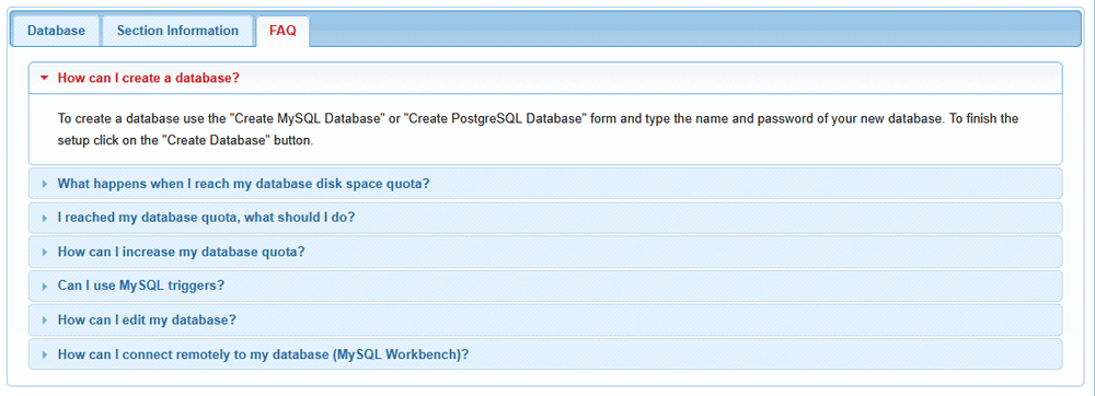 AwardSpace Database Management FAQ section