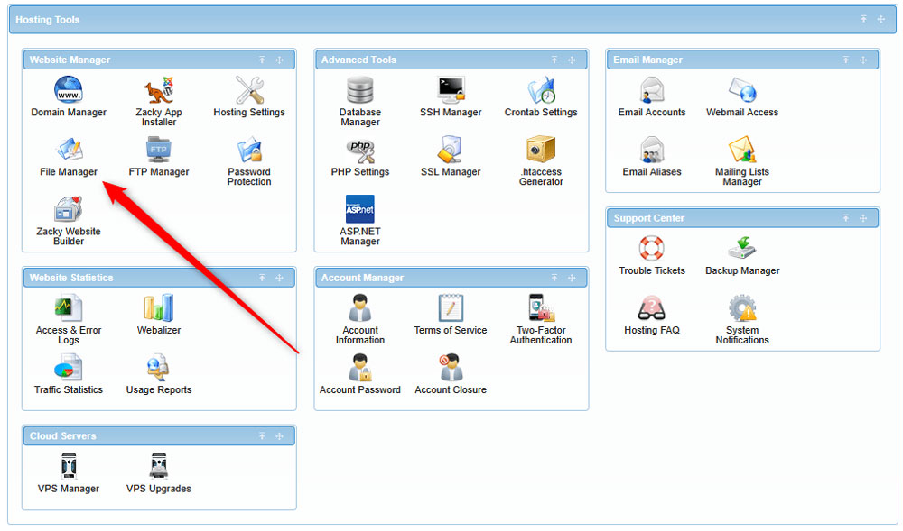 Access the AwardSpace file manager to back up your Zen Cart project