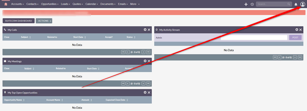 Acess the admin page in SuiteCRM to customize your menus