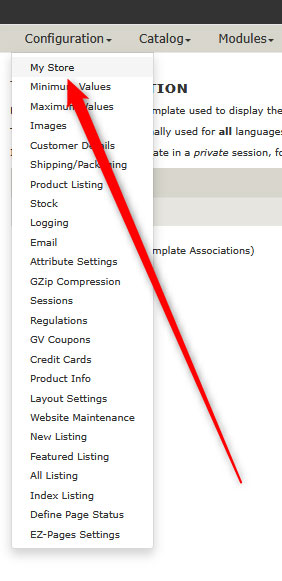 My Store settings in Zen Cart