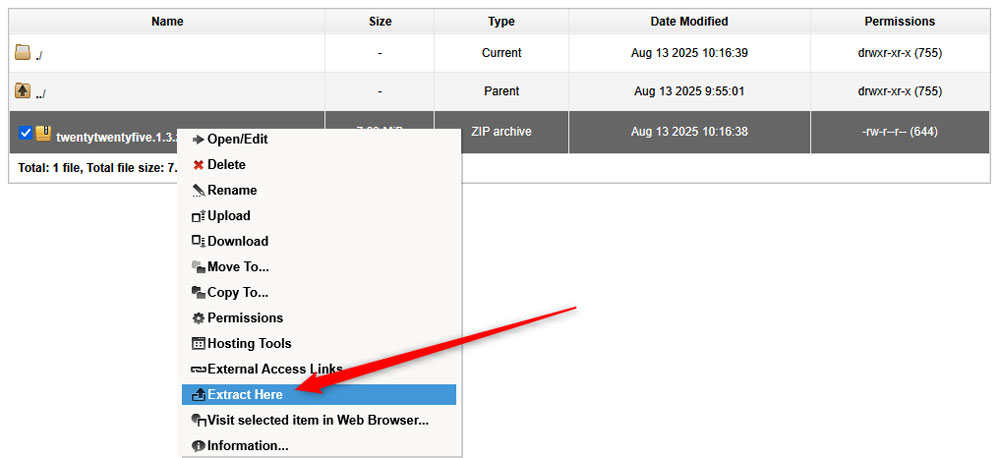 Extract the uploaded theme zip file