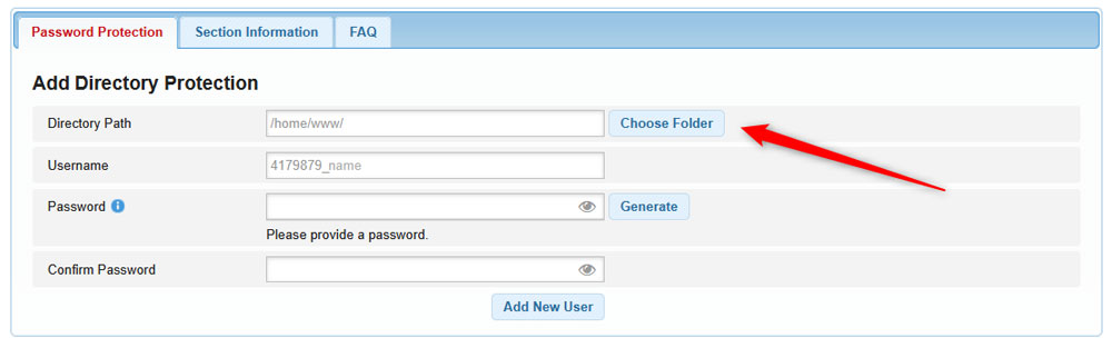 Specify a directory path you wish to protect with a password