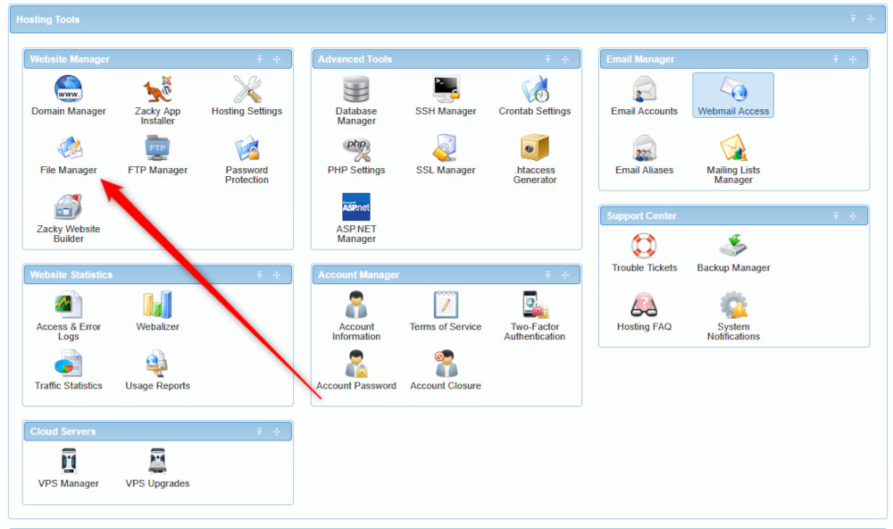Access the File Manager in the AwardSpace hosting panel
