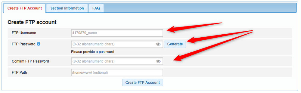 Select creadentials for your FTP account 