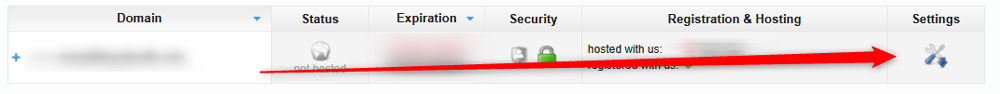 Click on the Settings icon, so to open the security settings for your hosted domains