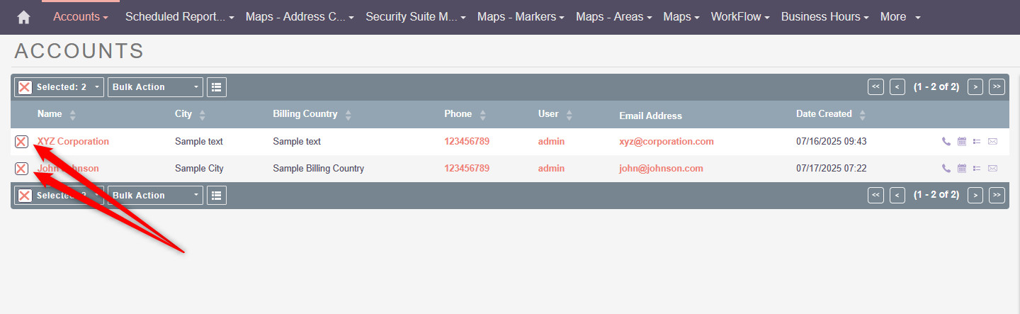 Select records that you wish to modify with bulk actions