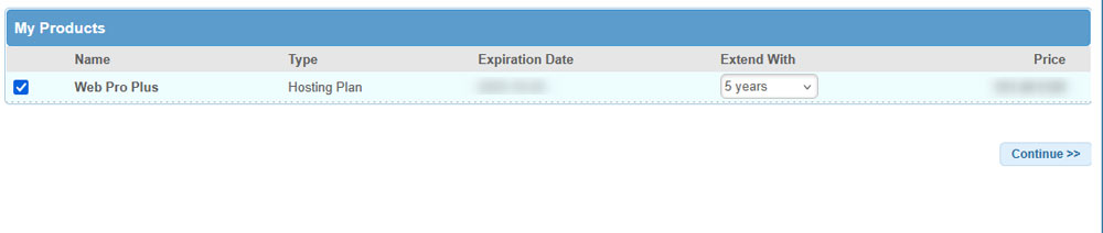 Select which service to renew