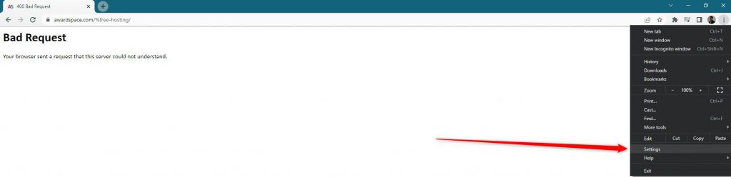 Error Bad Request Internet Explorer Google Chrome Browser Open Settings