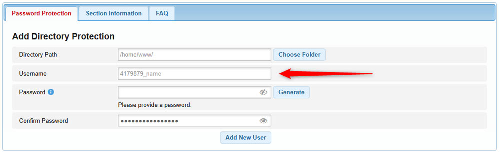 Create a username for this directory protection