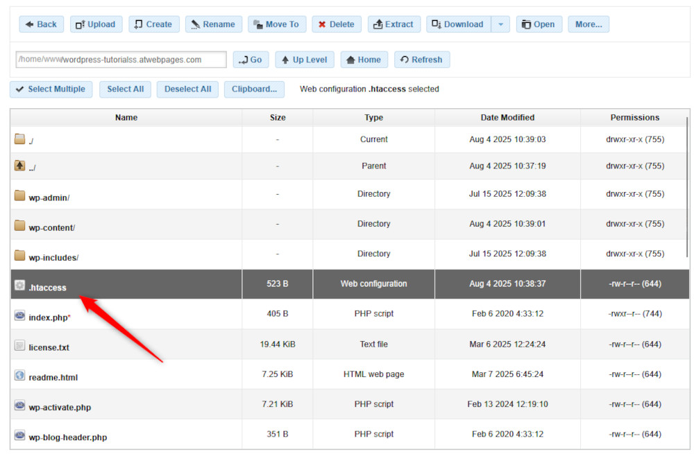 locate the .htaccess file on your website
