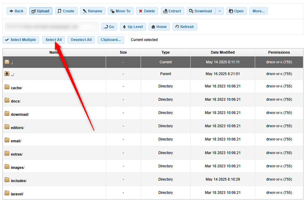 Click the Select All button to choose all Zen Cart files