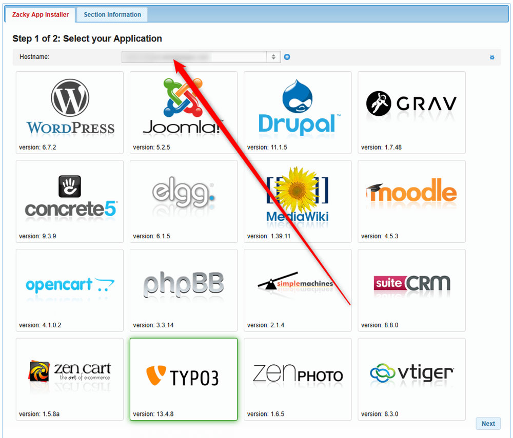Select a domain name for your TYPO3 project