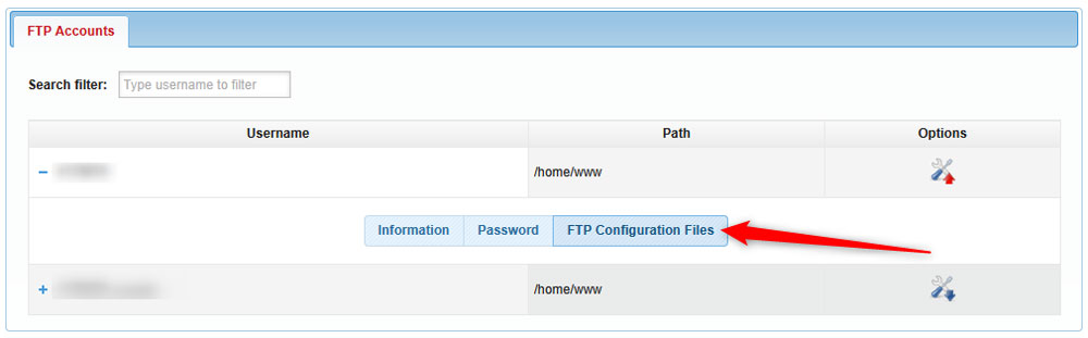 Click on FTP Configuration Files from the menu