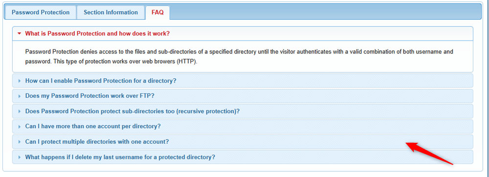 Access the Password Protection FAQ section 