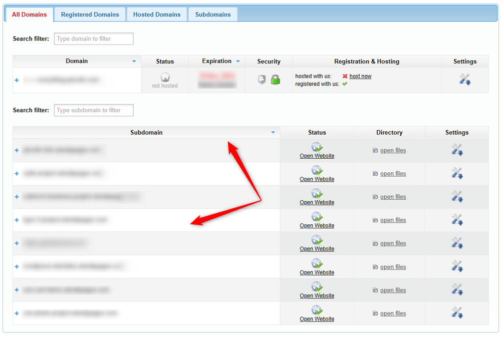 List of your hosted domains