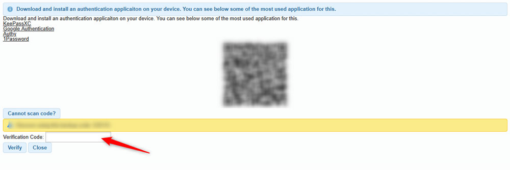 Scan the QR code with your phone to enable the authenticator process