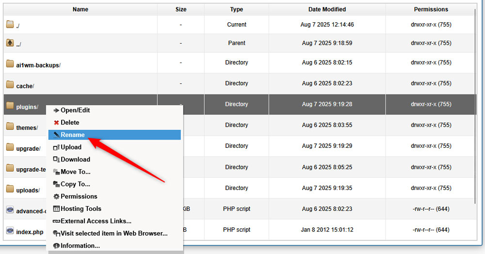 rename the plugins folder, so you deactivate your WordPress plugins