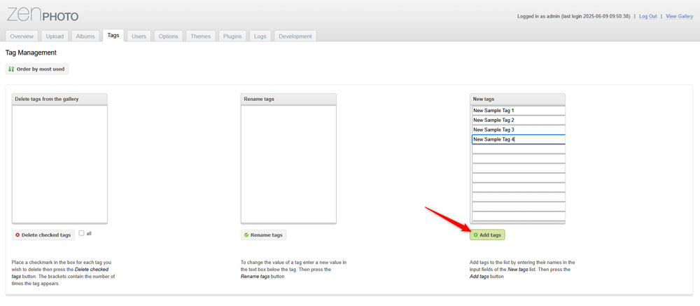 Add Tags Button in Zencart