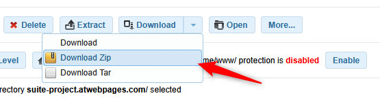 Click the Download Zip button to download your SuiteCRM website files