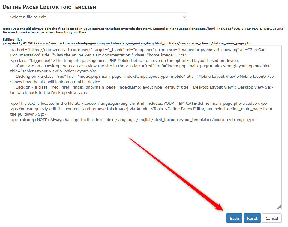 Save page changes to apply your homepage setup settings
