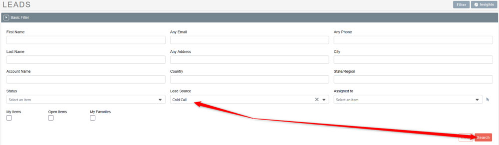 CLick on the Search button, so SuiteCRM finds data corresponding to the filter you applied