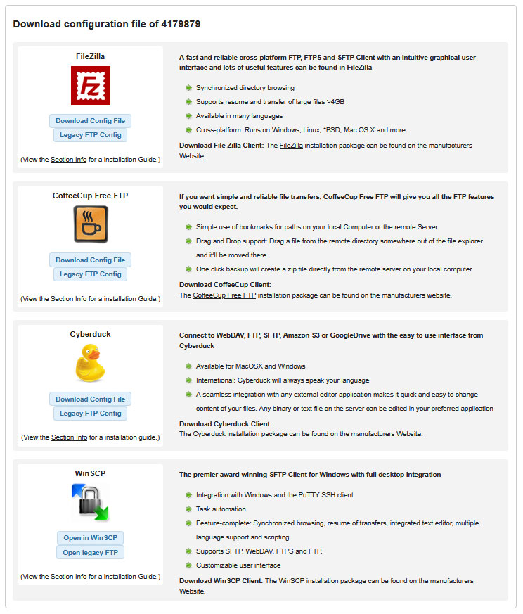 List of available FTP platforms