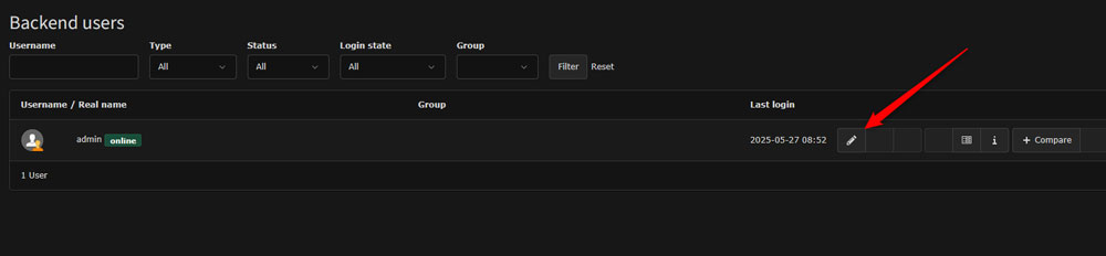 Select a user in TYPO3
