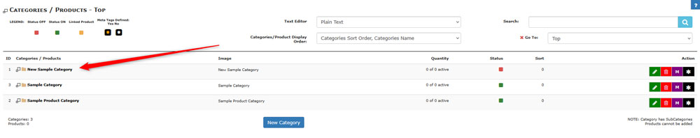 Select a main category in Zen Cart