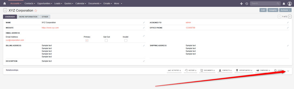 Expand the Relationships panel by clicking the arrow button