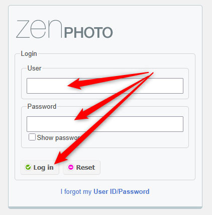 Type down your Zenphoto credentials 