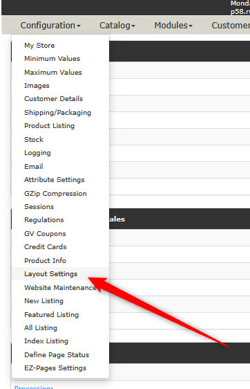 Access the layout settings in Zen Cart