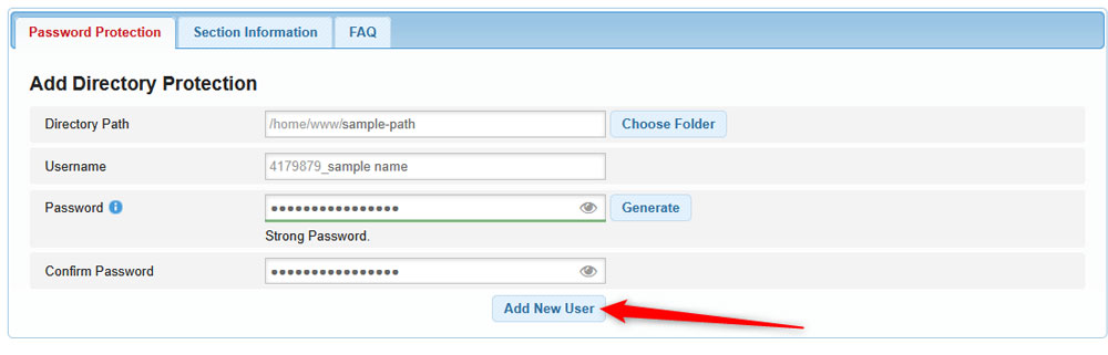Click the blue Add New User, so you finish the directory protection setup