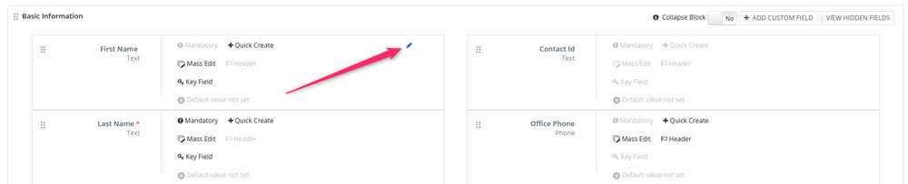Edit a field by clicking the pencil icon