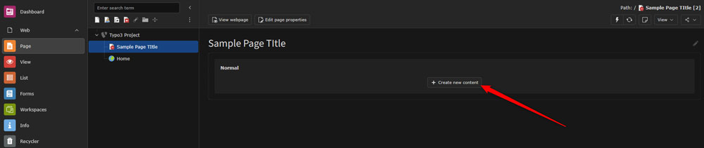 Create New Page Content in TYPO3