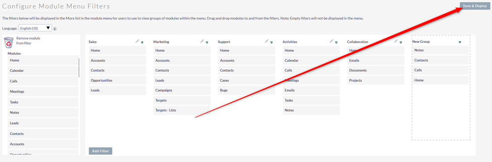 Click on Save & Deploy, so SuiteCRM applies the changes you just made