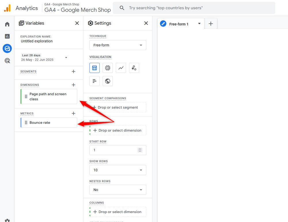 Double click the metrics and dimensions you selected