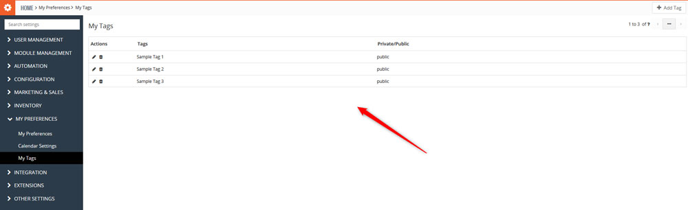 List with all your Vtiger tags