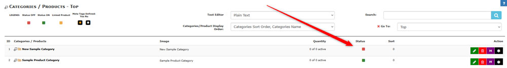 Category Page status in Zen Cart
