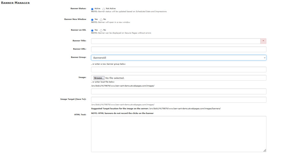 Fill in Zen Cart Banner Details