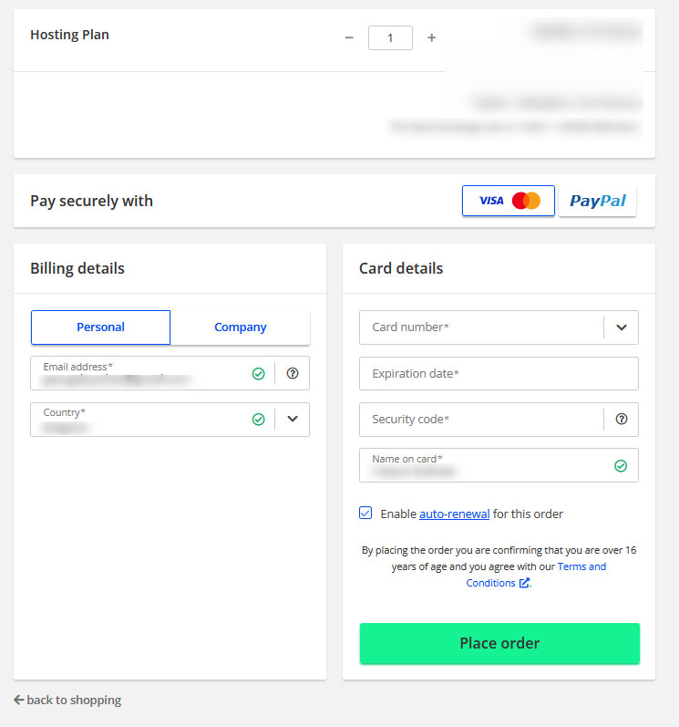 Place your hosting plan upgrade order