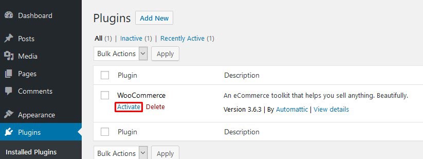 Activate WooCommerce