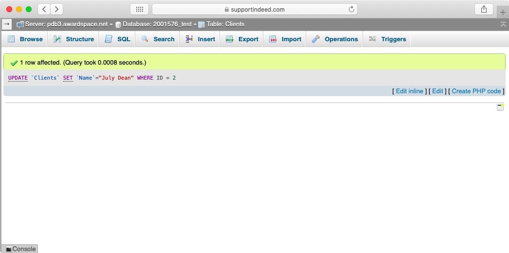 Update operations only tell us whether they have been successful. They do not show us what has been updated.