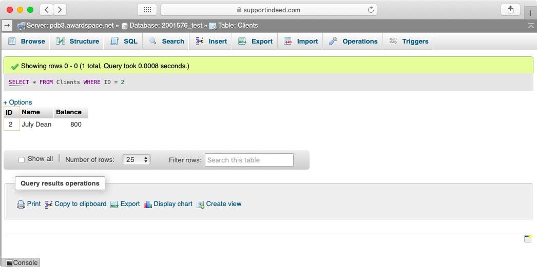 Displaying all information about the record with ID 2.