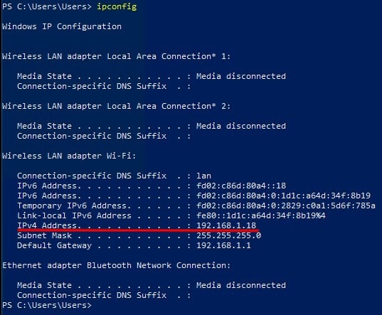 The command ipconfig can reveal your private IP address in Windows.
