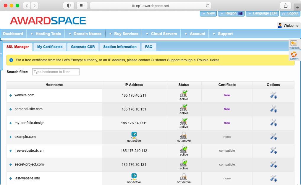 Our SSL Manager allows you to protect any of your hosted domains with just a few clicks.