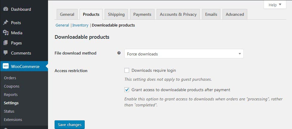 WooCommerce Settings Downloadable Products