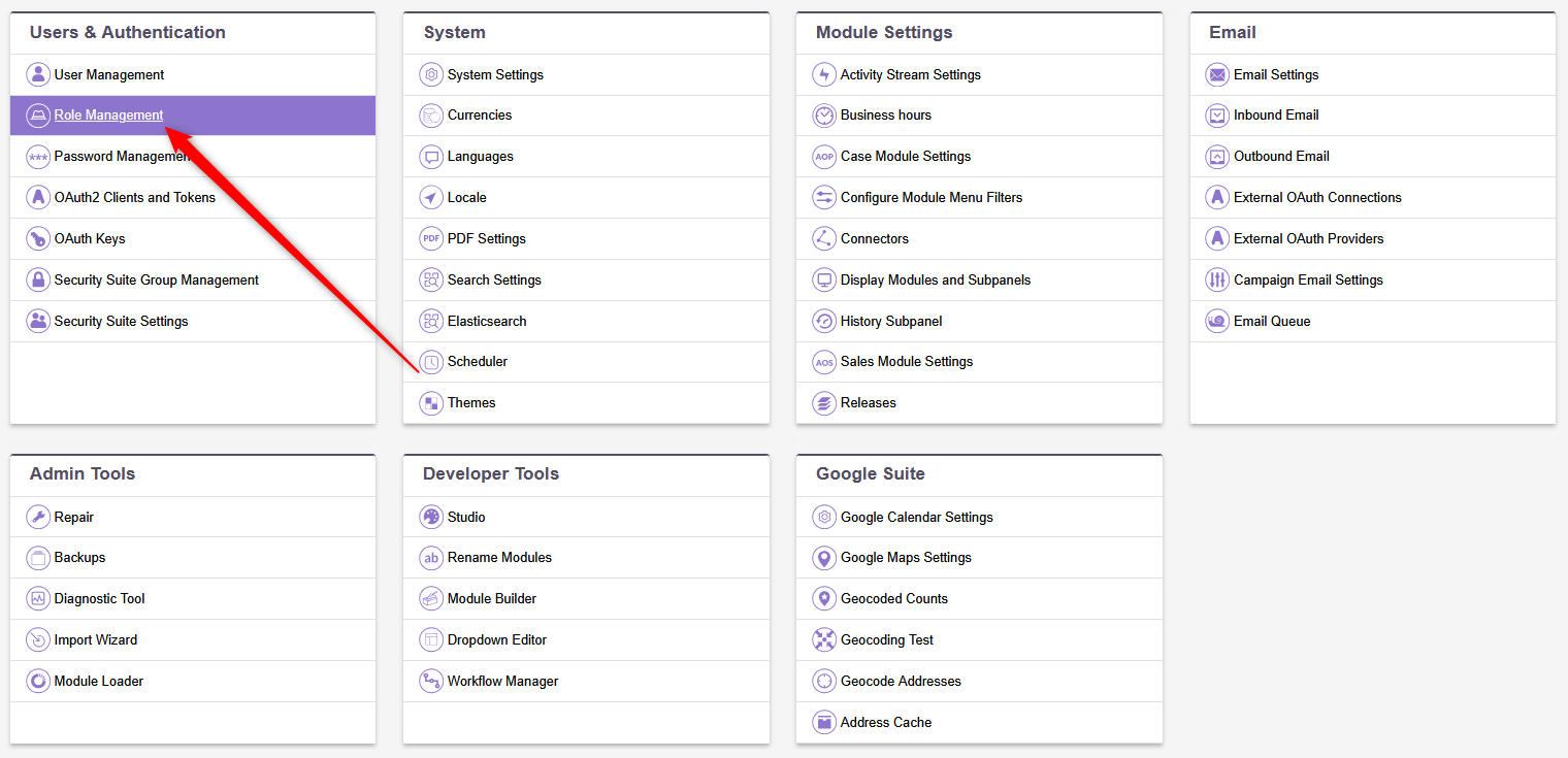 head to the Role Management section while on the Admin page